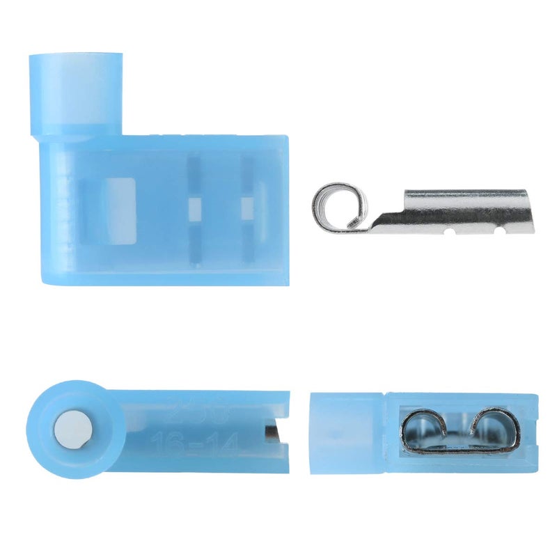 XHF 90 Degree 16-14 AWG Flag Shaped Right Angle Spade Connectors Terminals Nylon Fully Insulated Quick Crimp Wire Connectors 100 Pcs Blue - Image 3